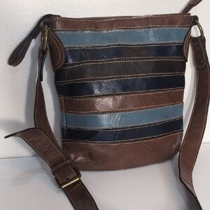 Liz & Co Y2K Vintage Brown and Blue Leather Crossbody Bag